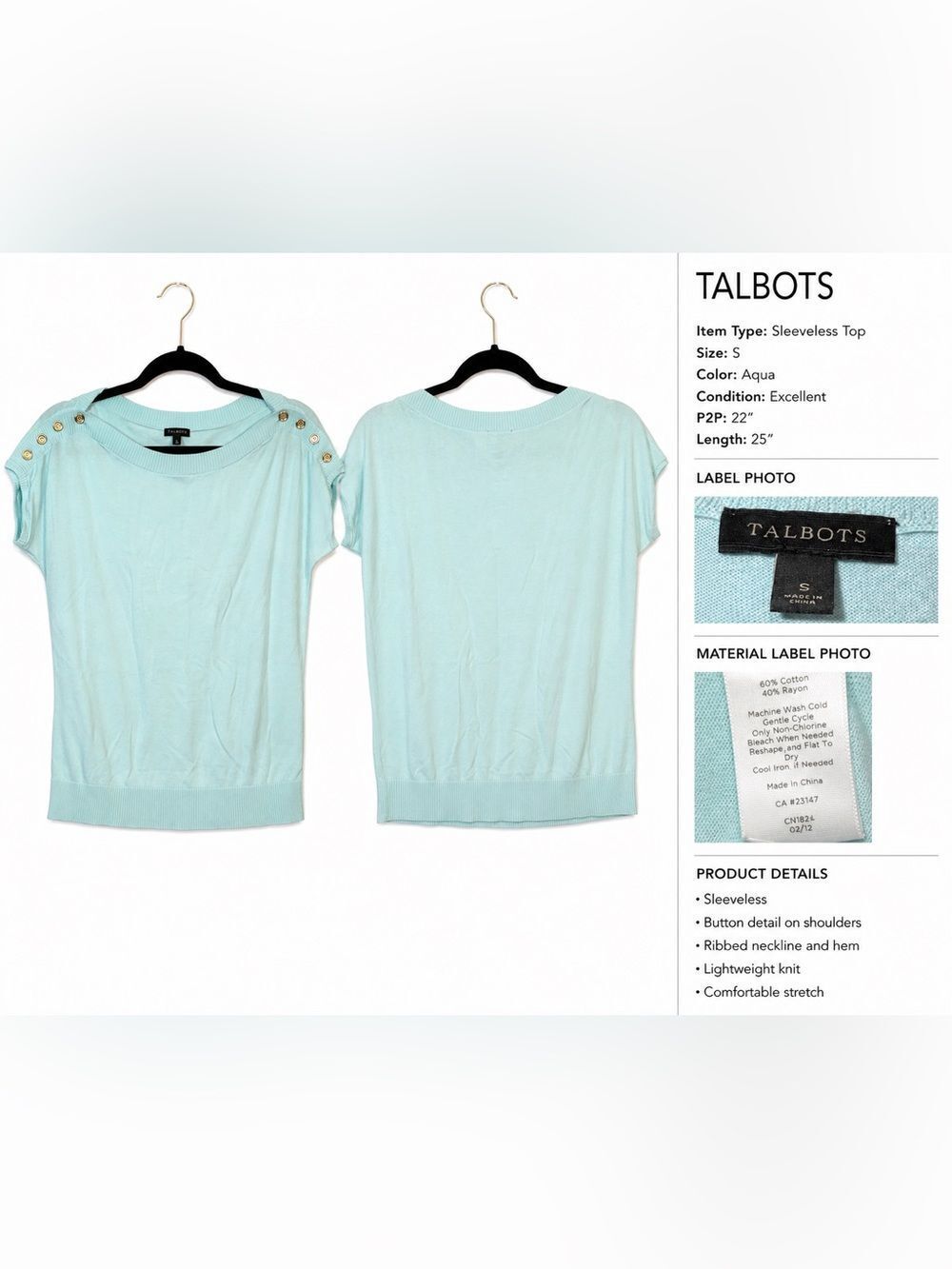 Talbots Blue Top Small - Picture 2 of 5